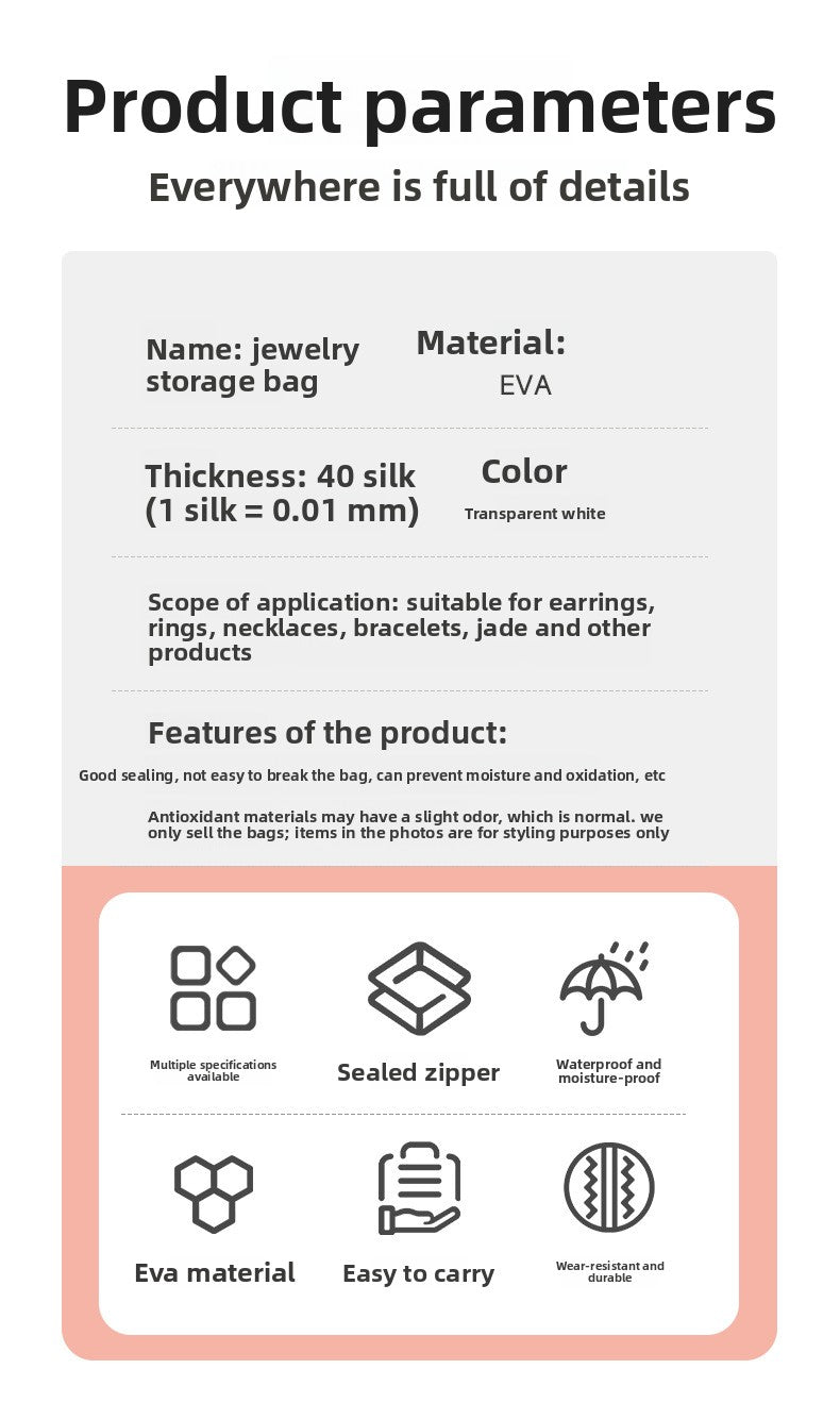 Pink EVA Jewelry Packaging Bags In Plastic Resealable Material For Secure Storage