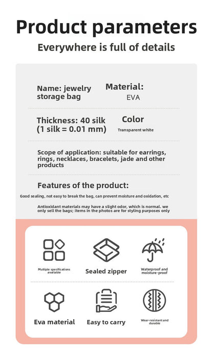 Pink EVA Jewelry Packaging Bags In Plastic Resealable Material For Secure Storage