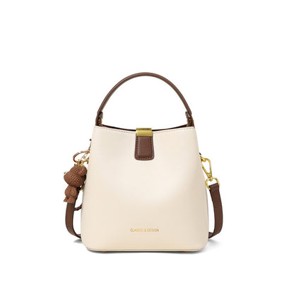 Genuine Leather Bucket Handbag With Sewing Thread Detail, Perfect For Autumn And Winter
