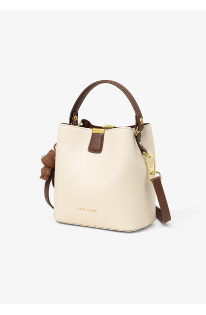 Genuine Leather Bucket Handbag With Sewing Thread Detail, Perfect For Autumn And Winter