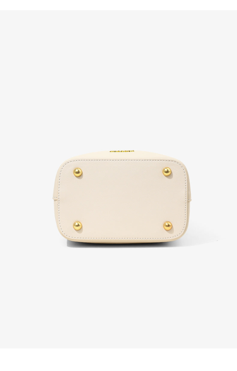 Genuine Leather Bucket Handbag With Sewing Thread Detail, Perfect For Autumn And Winter