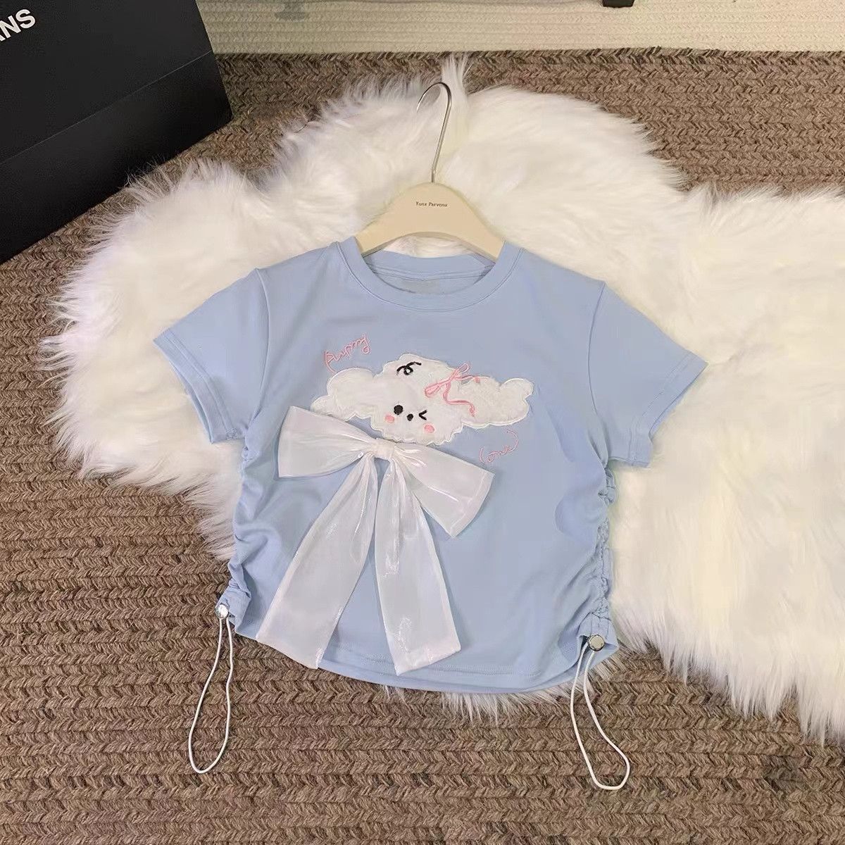 Cartoon Children's T-shirt In Blue, Polyester Fabric With Round Neck And Short Sleeves For Summer