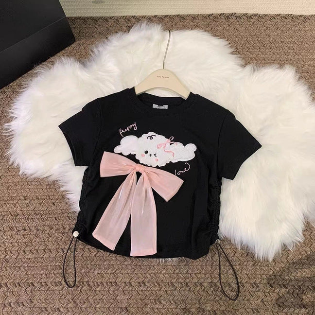 Cartoon Children's T-shirt In Blue, Polyester Fabric With Round Neck And Short Sleeves For Summer