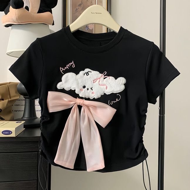 Cartoon Children's T-shirt In Blue, Polyester Fabric With Round Neck And Short Sleeves For Summer