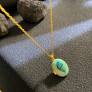 Gold - Blue Shell Green Background Oval Openable Necklace