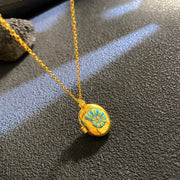 Gold - Blue Conch Oval Openable Necklace