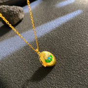 Gold - Green Shell Oval Openable Necklace