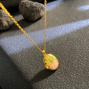 Gold - Pink Swan Oval Openable Necklace