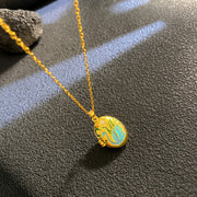 Gold - Blue Swan Oval Openable Necklace