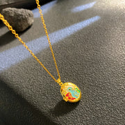 Gold - Blue Rabbit Oval Openable Necklace