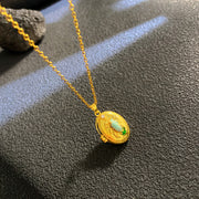 Gold - Blue Beetle Oval Openable Necklace