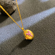 Gold - Purple Crawfish Oval Openable Necklace