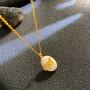 Gold - White Background Butterfly Oval Openable Necklace