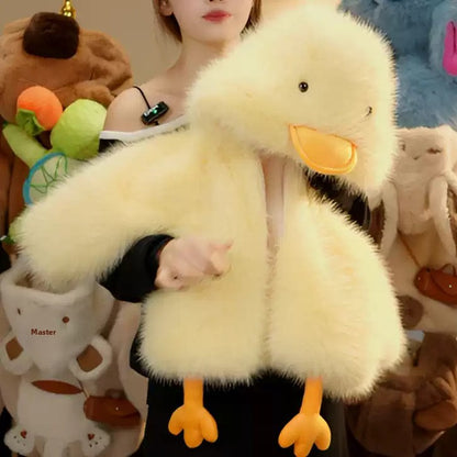 Polyester Kids Faux Fur Coat In Yellow With Cowl Neck And Long Sleeves, Perfect For Winter