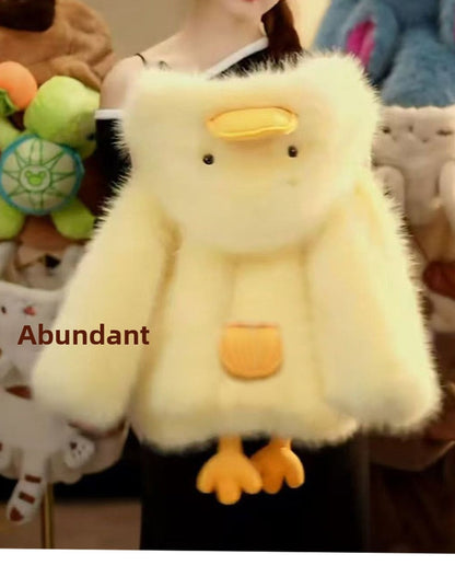 Polyester Kids Faux Fur Coat In Yellow With Cowl Neck And Long Sleeves, Perfect For Winter
