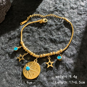 Gold - Blue Turquoise Starlight Round Bracelet