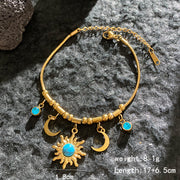Gold - Blue Turquoise Sun and Moon Bracelet