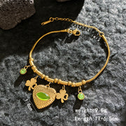 Gold - Green Cat Eye Heart Four-leaf Clover Bracelet