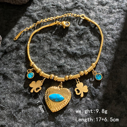 Luxurious Heart Shape Stainless Steel Charm Bracelet For Women In Golden Titanium Steel