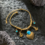 Gold - Blue Turquoise Fan Bracelet