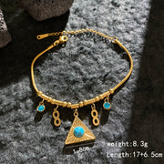 Gold - Blue Turquoise Triangle Bracelet