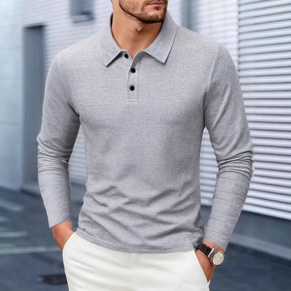 Solid Color Casual Long Sleeve Men's T-Shirt In Polyester With Standing Collar For Spring