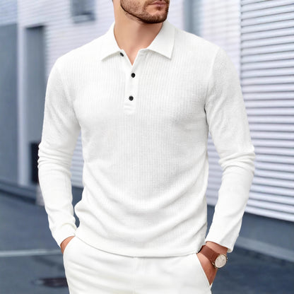 Solid Color Casual Long Sleeve Men's T-Shirt In Polyester With Standing Collar For Spring