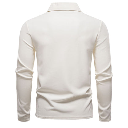 Solid Color Casual Long Sleeve Men's T-Shirt In Polyester With Standing Collar For Spring