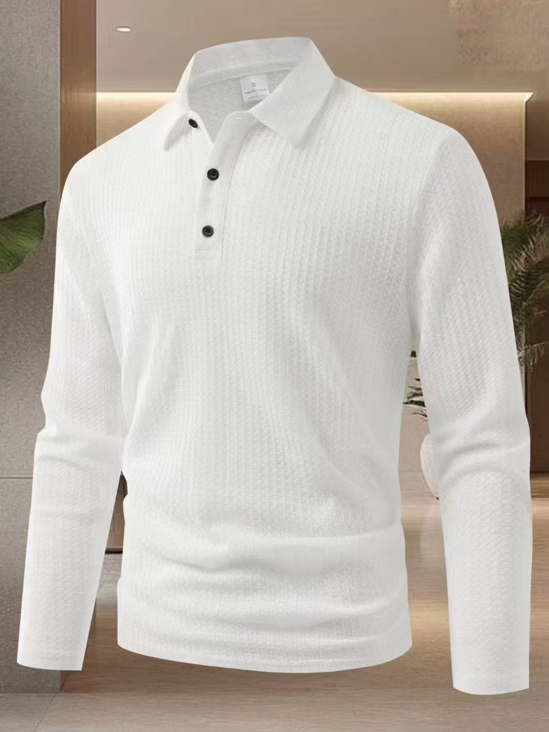 Solid Color Casual Long Sleeve Men's T-Shirt In Polyester With Standing Collar For Spring