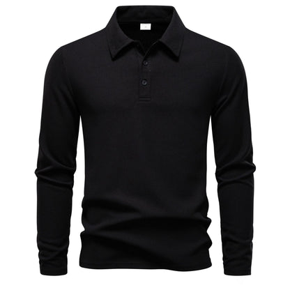 Solid Color Casual Long Sleeve Men's T-Shirt In Polyester With Standing Collar For Spring