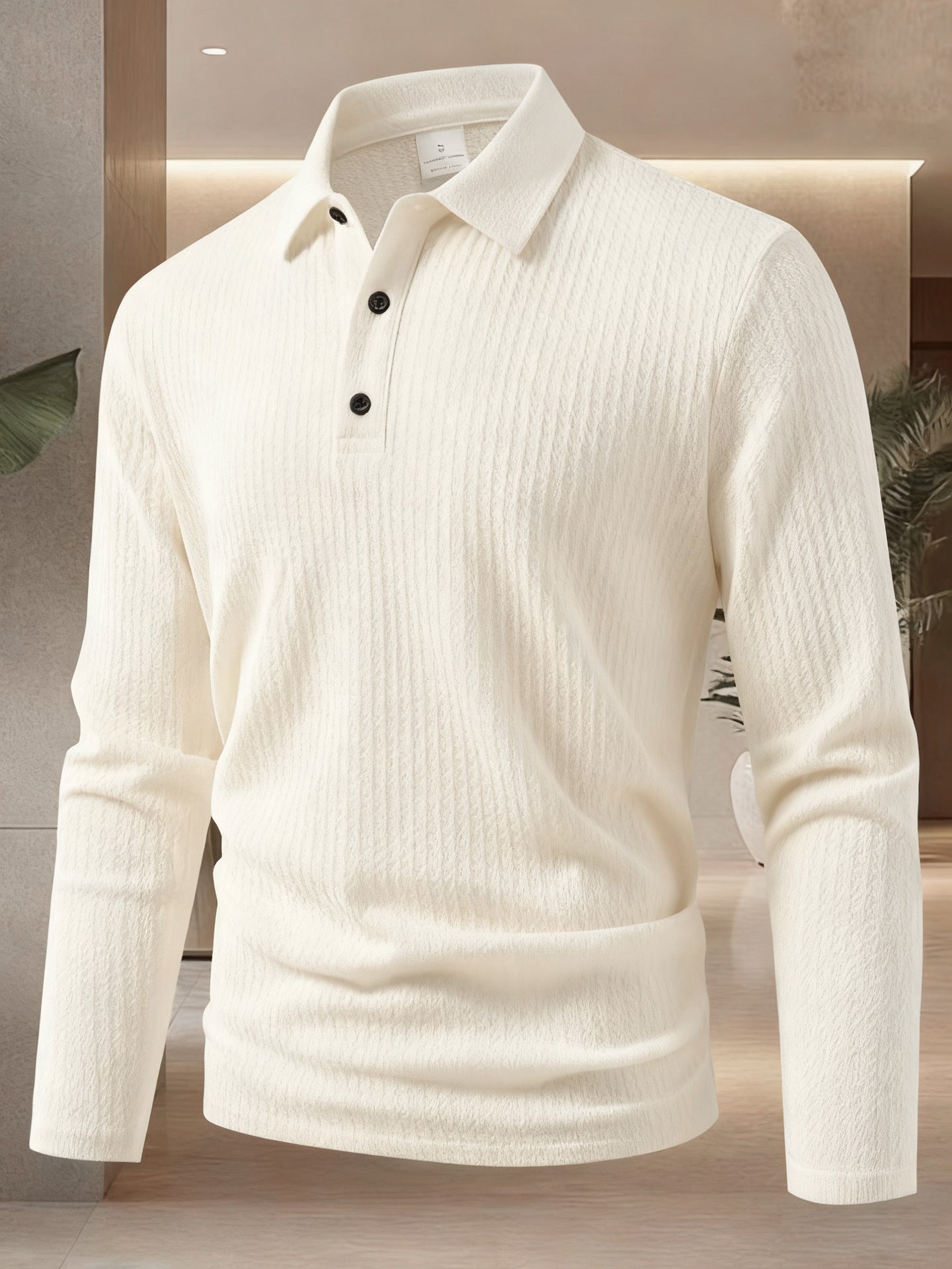 Solid Color Casual Long Sleeve Men's T-Shirt In Polyester With Standing Collar For Spring