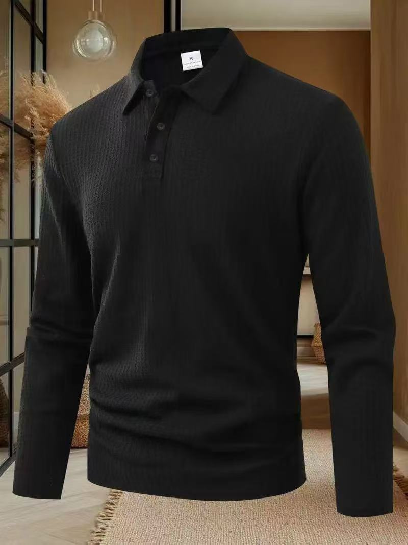 Solid Color Casual Long Sleeve Men's T-Shirt In Polyester With Standing Collar For Spring