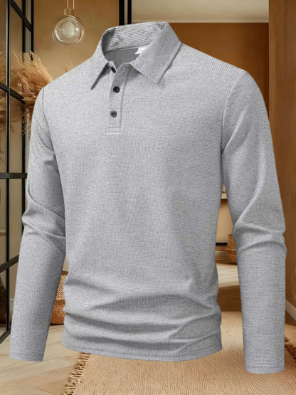 Solid Color Casual Long Sleeve Men's T-Shirt In Polyester With Standing Collar For Spring