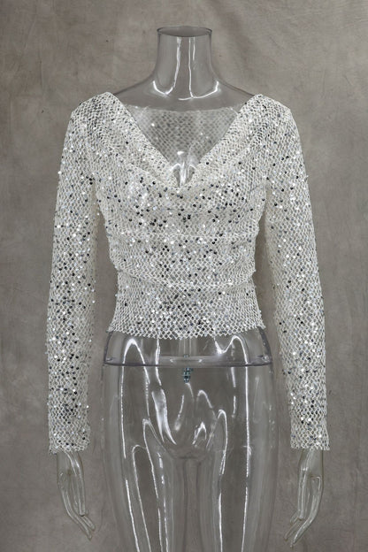 Sexy Long Sleeve Polyester Shirt For Women With Collarless Design And Regular Fit