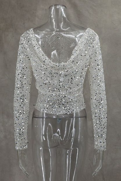 Sexy Long Sleeve Polyester Shirt For Women With Collarless Design And Regular Fit