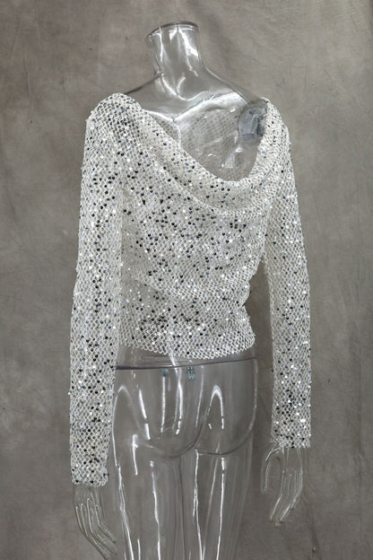 Sexy Long Sleeve Polyester Shirt For Women With Collarless Design And Regular Fit