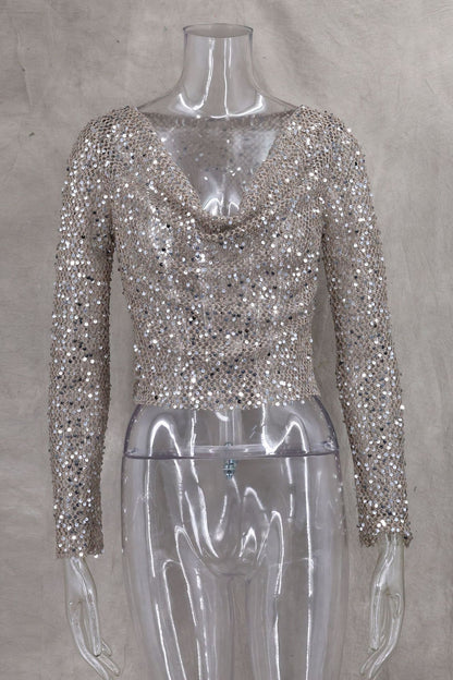 Sexy Long Sleeve Polyester Shirt For Women With Collarless Design And Regular Fit