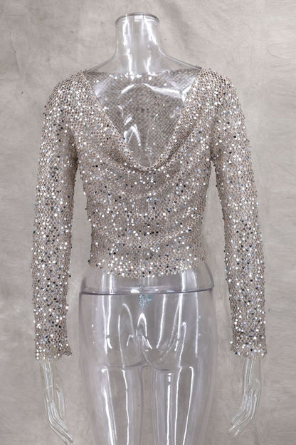 Sexy Long Sleeve Polyester Shirt For Women With Collarless Design And Regular Fit