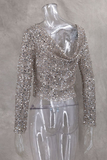 Sexy Long Sleeve Polyester Shirt For Women With Collarless Design And Regular Fit