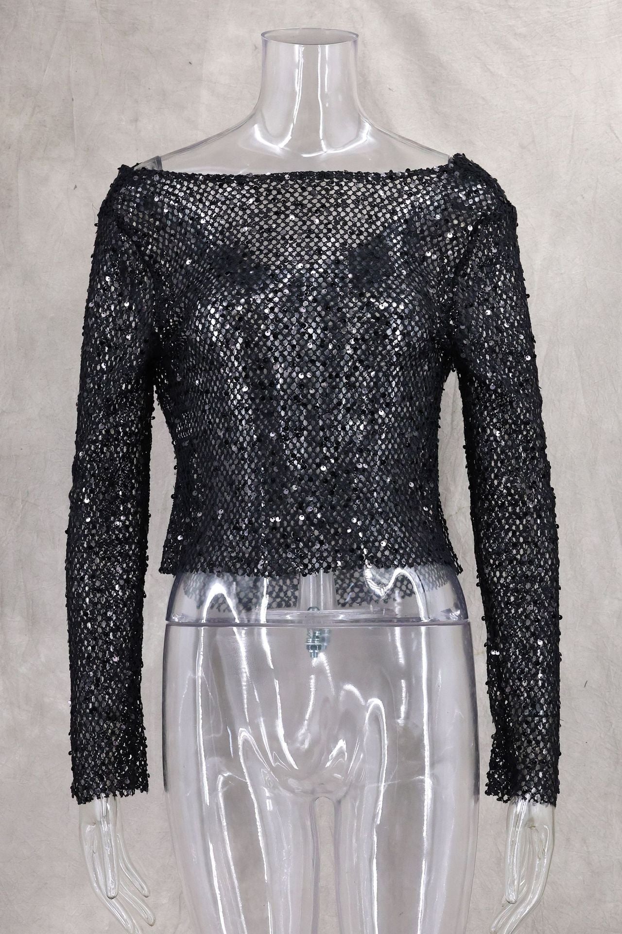 Sexy Long Sleeve Polyester Shirt For Women With Collarless Design And Regular Fit