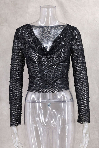 Sexy Long Sleeve Polyester Shirt For Women With Collarless Design And Regular Fit