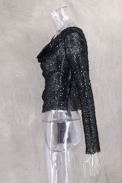 Sexy Long Sleeve Polyester Shirt For Women With Collarless Design And Regular Fit