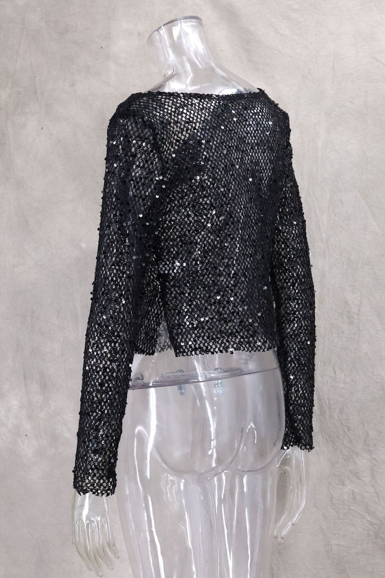 Sexy Long Sleeve Polyester Shirt For Women With Collarless Design And Regular Fit