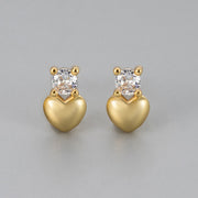 Single Diamond Smooth Heart Earrings / Gold Color