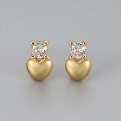 Heart Shape Heart Hoops For Women Featuring Zircon Inlay On Copper Material, Novelty Golden Stud Earrings, 1 Pair