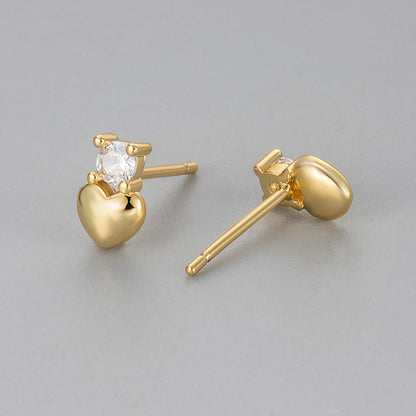 Heart Shape Heart Hoops For Women Featuring Zircon Inlay On Copper Material, Novelty Golden Stud Earrings, 1 Pair