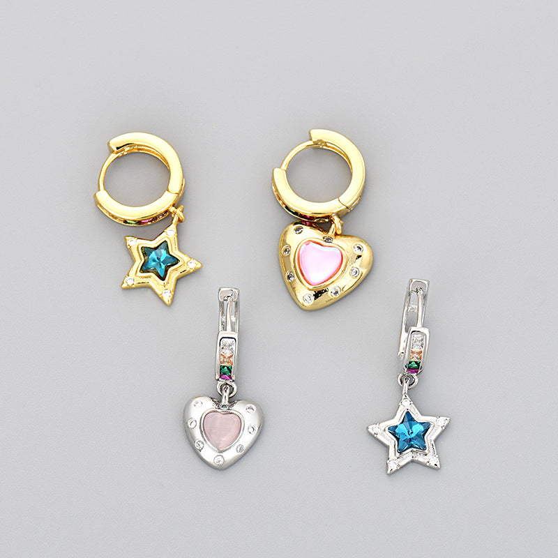 Heart Shape Copper Earrings For Women In Golden Color Featuring Elegant Heart Hoops Design
