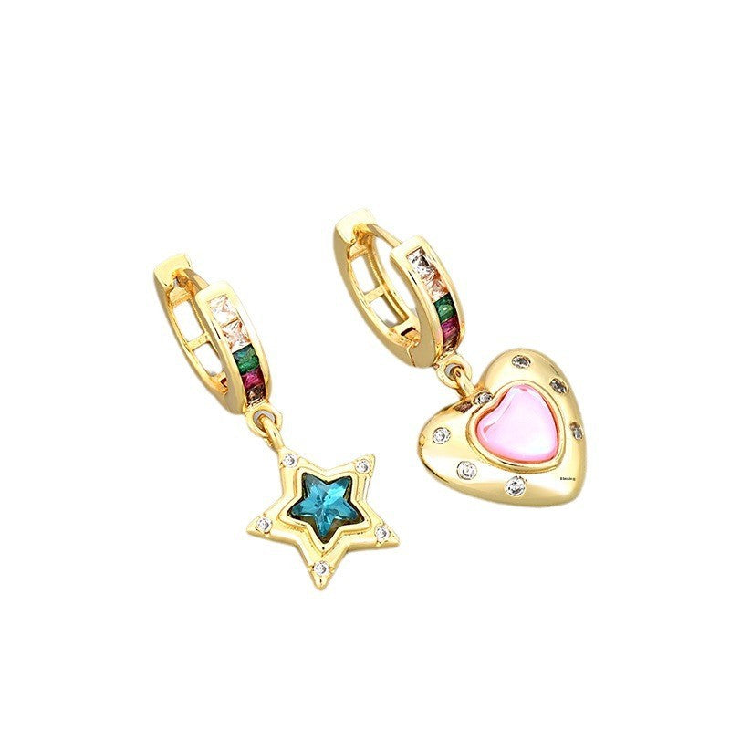 Heart Shape Copper Earrings For Women In Golden Color Featuring Elegant Heart Hoops Design