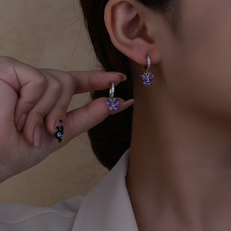 New Style Butterfly Earrings With Copper Material And Zircon Inlay