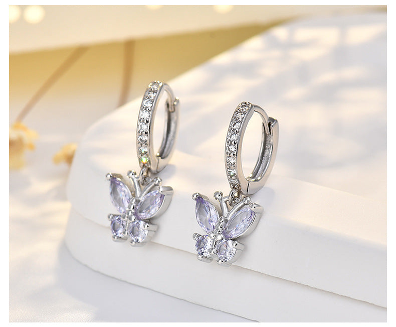 New Style Butterfly Earrings With Copper Material And Zircon Inlay